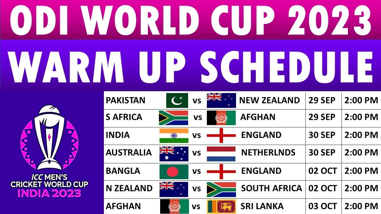 World cup 2023 warm up matchODI World Cup 2023 Warm-Up Matches Schedule Date, Time & Venuees schedule